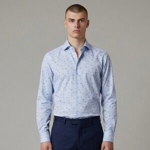 Eton Signature Dress Shirt Men's 42 16.5 Slim Fit Blue Avocado Polka Dot Luxury